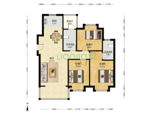 伊景园滨河苑 3室1厅2卫 112平方