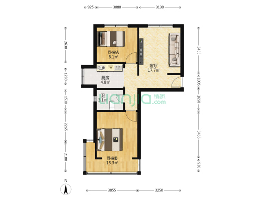 兰钢住宅楼 2室1厅1卫 53平方