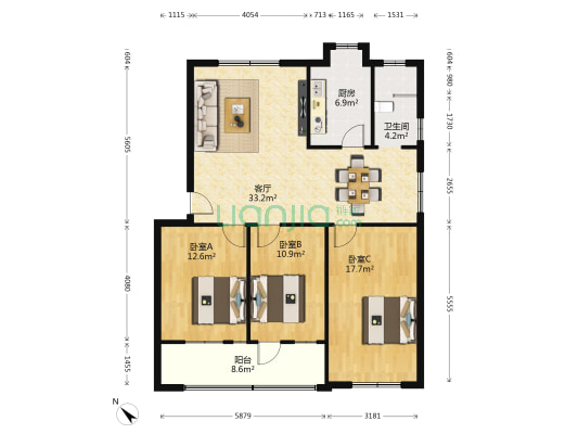 襄阳水文 3室1厅1卫 111平方