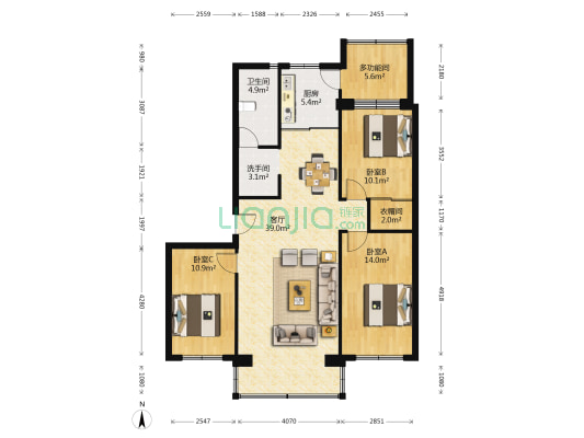 武警小区(青欣路) 4室1厅2卫 117平方