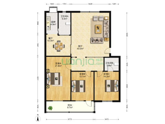 紫沙路98号 3室2厅2卫 144平方