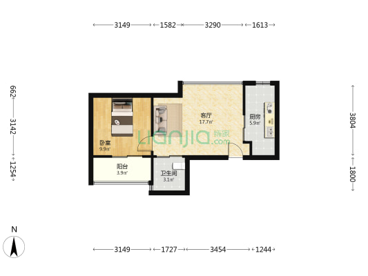 纺欣苑 1室1厅1卫 50平方