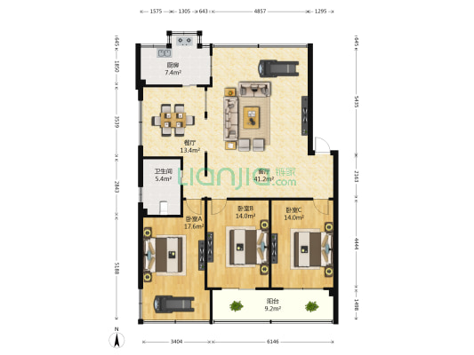 农业发展银行宿舍 3室2厅1卫 124平方
