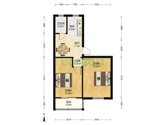 安德新寓 2室1厅1卫 59平方
