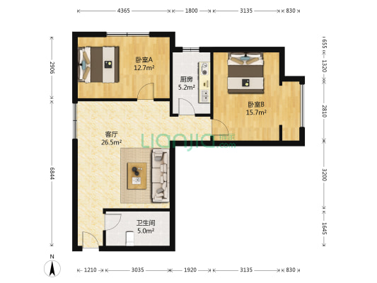 翰林观天下三期 2室1厅1卫 84平方