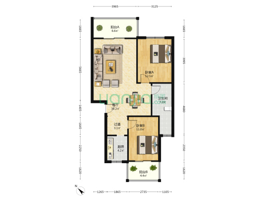 建新花园 2室1厅1卫 91平方