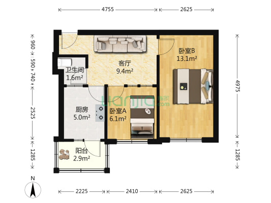 同江街 2室1厅1卫 47平方
