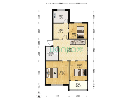 老法院小区 3室1厅1卫 78平方