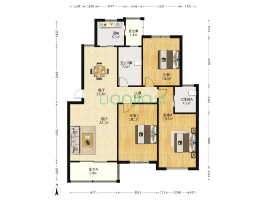 碧水金柯 3室2厅2卫 140平方