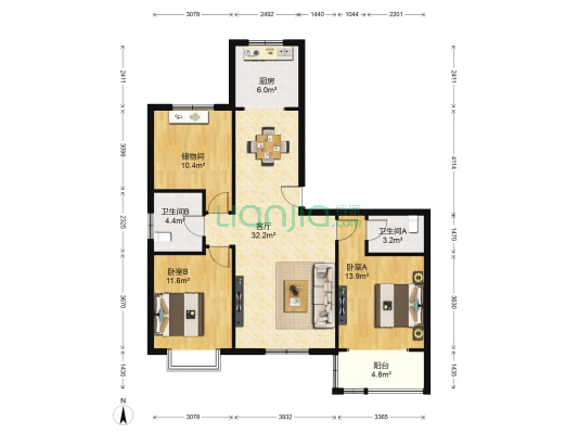盛世豪庭 2室1厅2卫 127平方