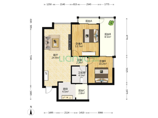 海岸雅居 2室1厅1卫 88平方