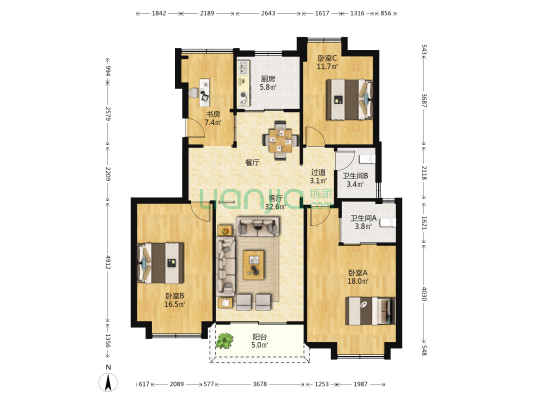 世欧彼岸城A区 4室1厅2卫 130平方