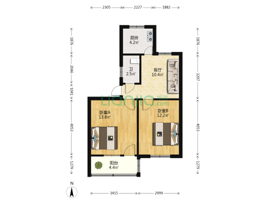 203北院 2室1厅1卫 55平方