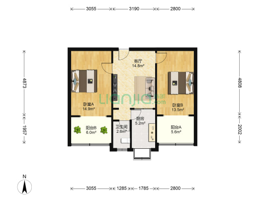 一建生活区 2室1厅1卫 74平方