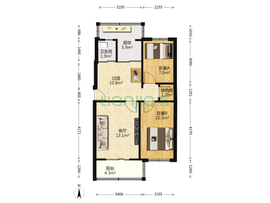 华陆经九路小区 2室1厅1卫 71平方