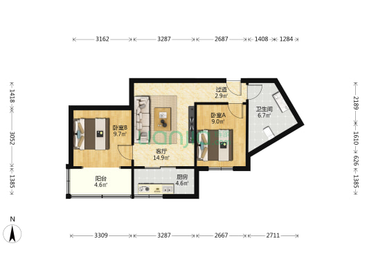 出租一公司家属院 2室1厅1卫 61平方