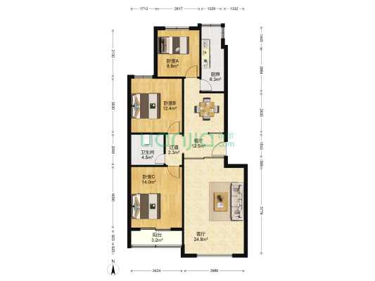 三山新新家园 3室2厅1卫 112平方