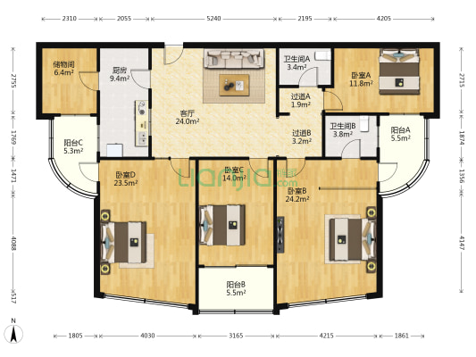 汇苑家园 4室1厅2卫 182平方