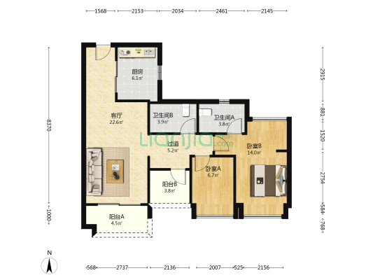 金地云上 2室1厅2卫 89平方