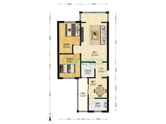 中铁十九局集团三公司金堂基地 2室2厅1卫 76平方