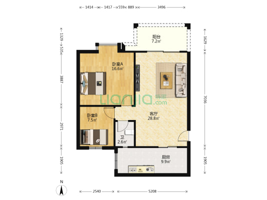 汇盈花园 2室1厅1卫 80平方