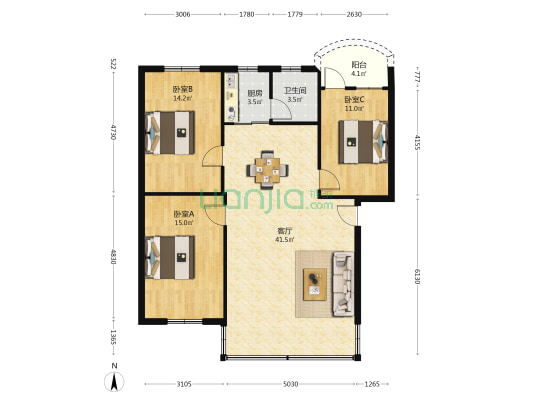 振华楼 3室1厅1卫 108平方