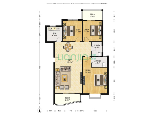 兴乐园 3室1厅2卫 135平方