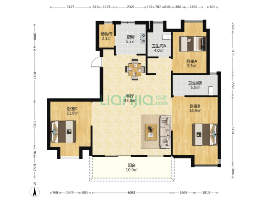 安屿那 3室1厅2卫 141平方