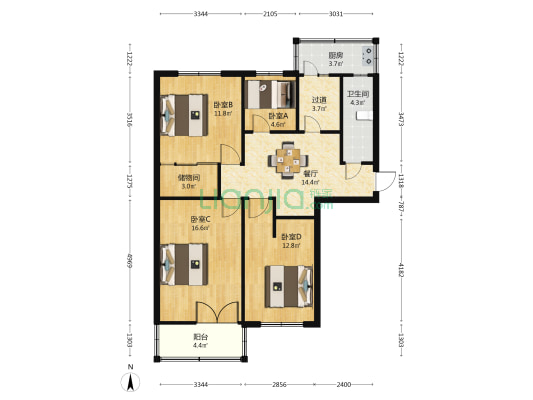 南海街19号 4室1厅1卫 96平方