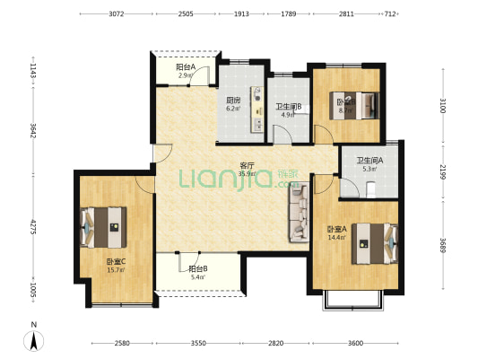 出售  凤麟府南北通透三居双卫洋房 楼位好-户型图