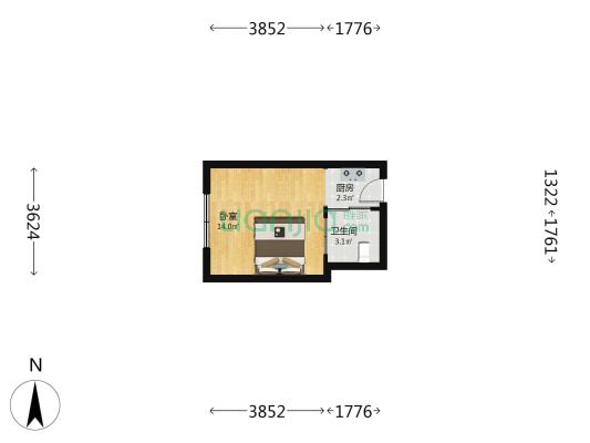 立天公寓 1室0厅1卫 27平方