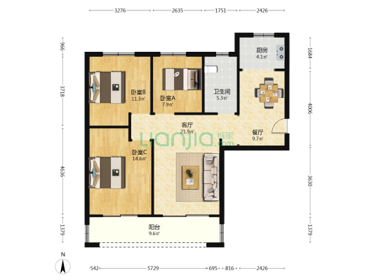 大溪地十二号院 3室2厅1卫 112平方