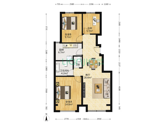 首开万科城市之光 3室1厅2卫 90平方