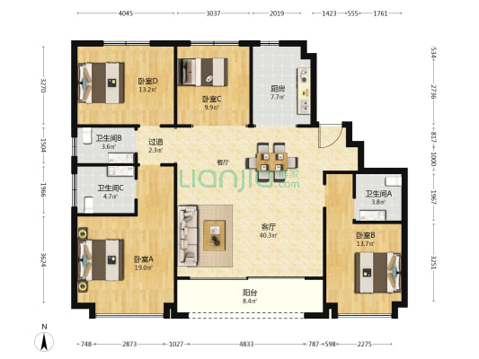 中国铁建西派城天麟 4室1厅3卫 171平方