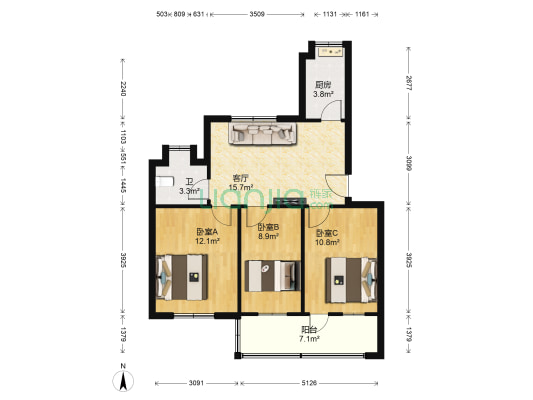 工业机械 3室1厅1卫 77平方
