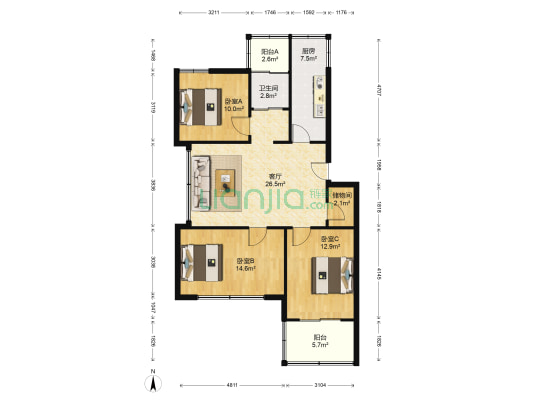文华街 3室1厅1卫 98平方