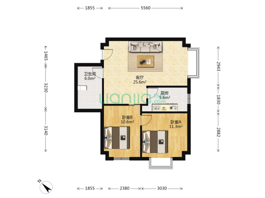 经典坐标 2室1厅1卫 78平方
