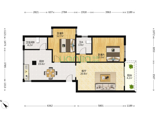 基边新邨 2室1厅2卫 87平方