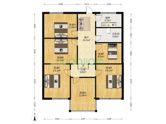 校尉营社区 6室1厅1卫 139平方