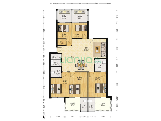贸发 5室1厅6卫 149平方
