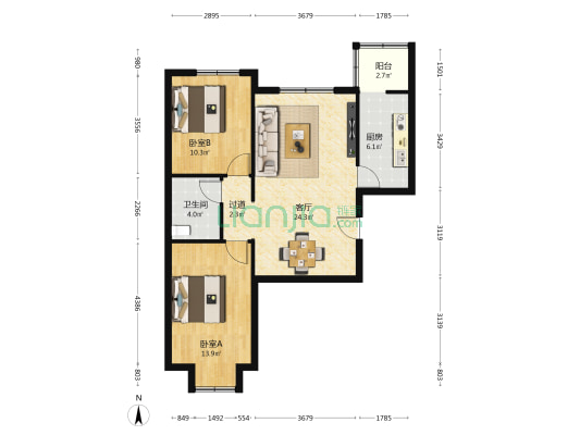 卓立金领域 2室1厅1卫 84平方