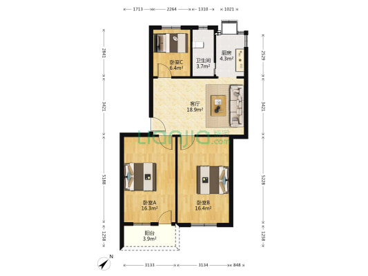 电信宿舍 3室1厅1卫 84平方