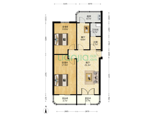 巨鹿路845弄 2室2厅1卫 94平方