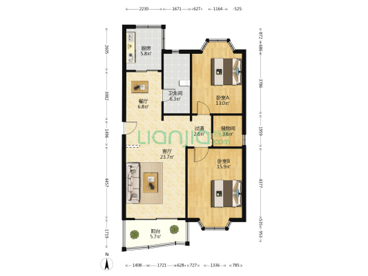 古井丰水源 2室2厅1卫 96平方