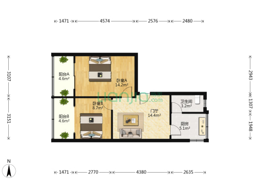 九如村30号 2室0厅1卫 63平方
