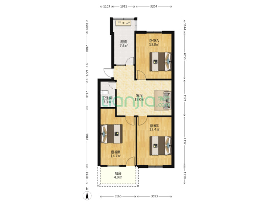 鼓东新村 3室1厅1卫 97平方