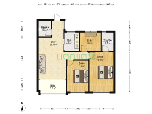 春江花城 3室1厅2卫 86平方