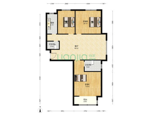 玉兰花园C区 3室1厅2卫 145平方