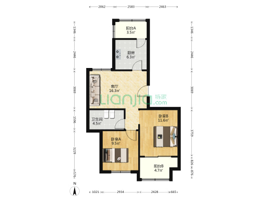 山芝庄新苑 2室1厅1卫 78平方