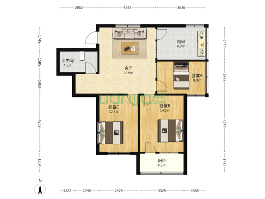 省科协进修学院勺园里单位宿舍 3室1厅1卫 94平方